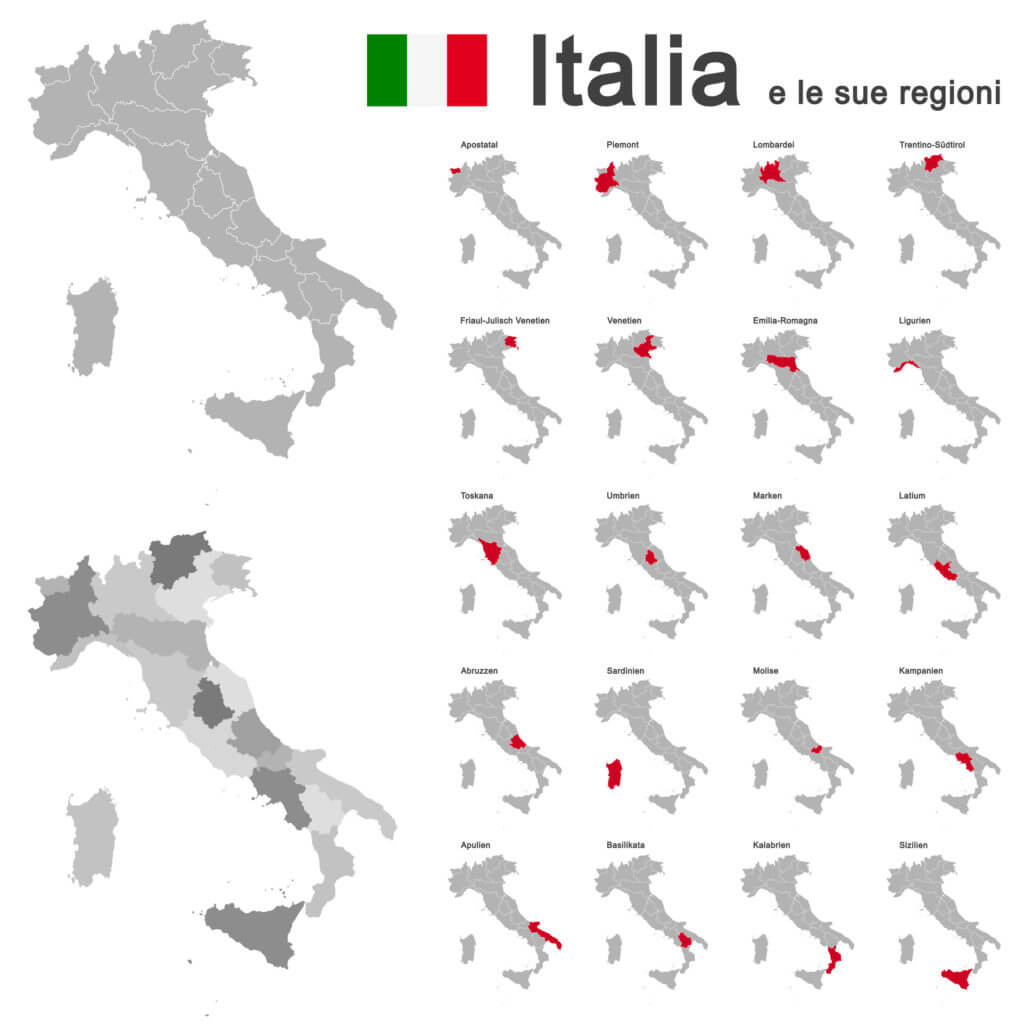 Übersichtskarte mit allen 20 Regionen Italiens