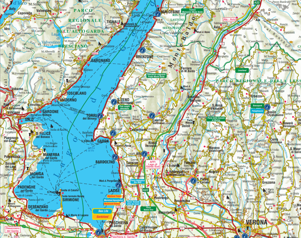 Gardasee Karte mit Dörfern und Städten