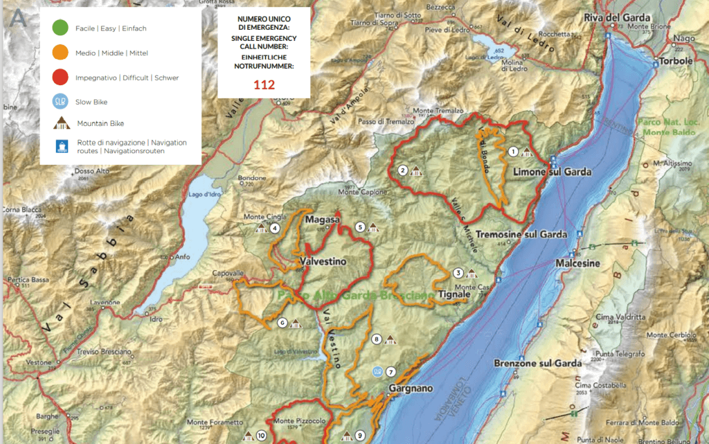 Gardasee Karte mit eingezeichneten Fahrradtouren