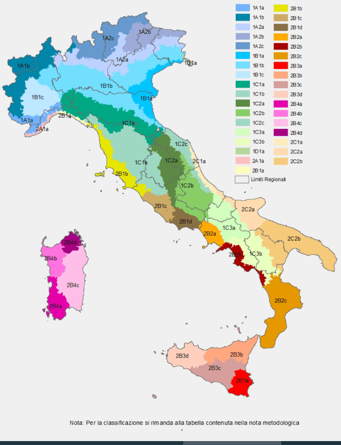 Populationskarte Italiens mit Bevölkerungseinteilung