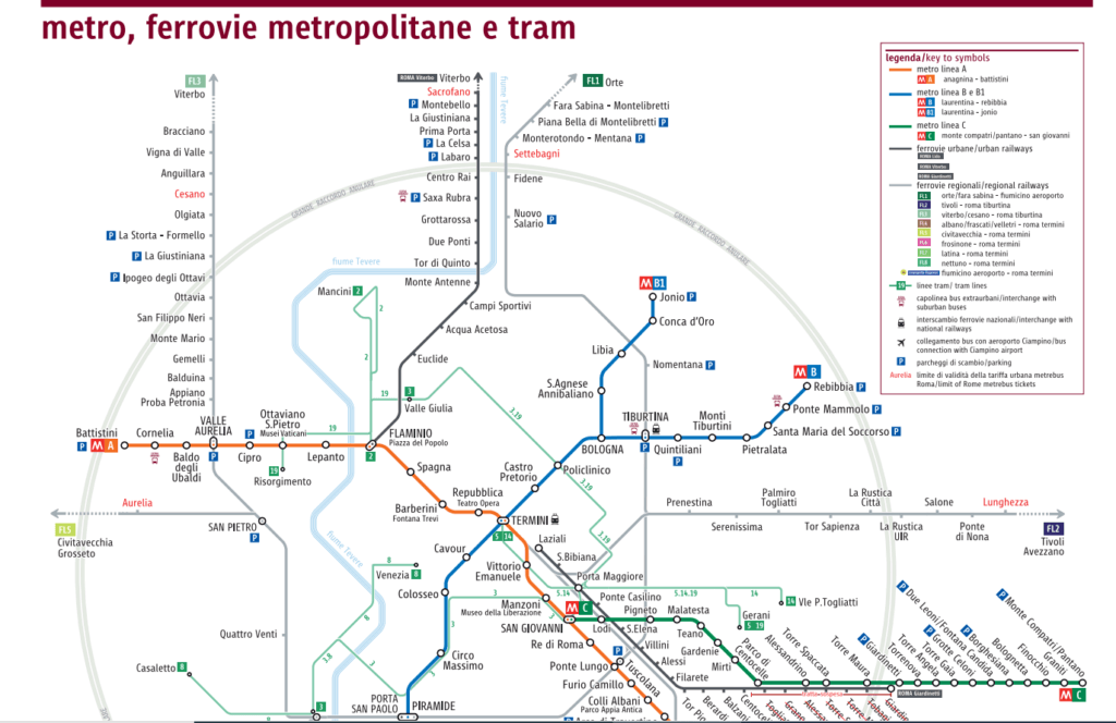 Karte Roms mit allen Metrolinien