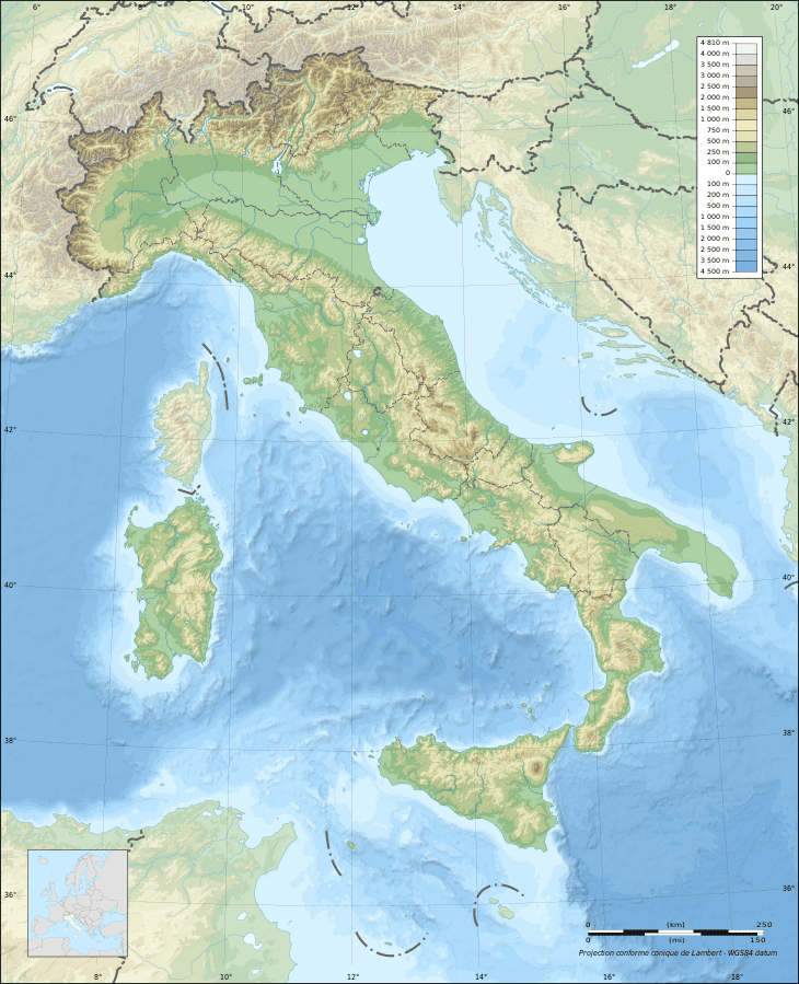 Morphologische Karte Italiens mit Gebirgen