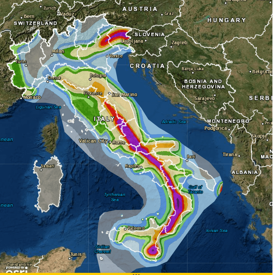 Seismische Karte Italiens mit Erbebenrisiko