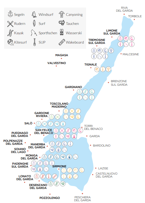 Karte mit Wassersportanbietern am Gardasee 