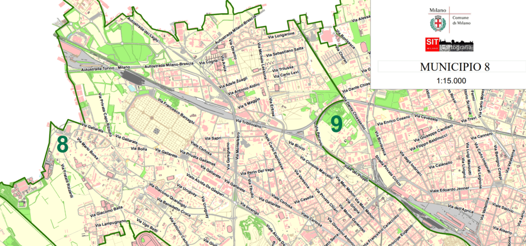 Detaillierter Stadtplan der 8. Zone Mailands