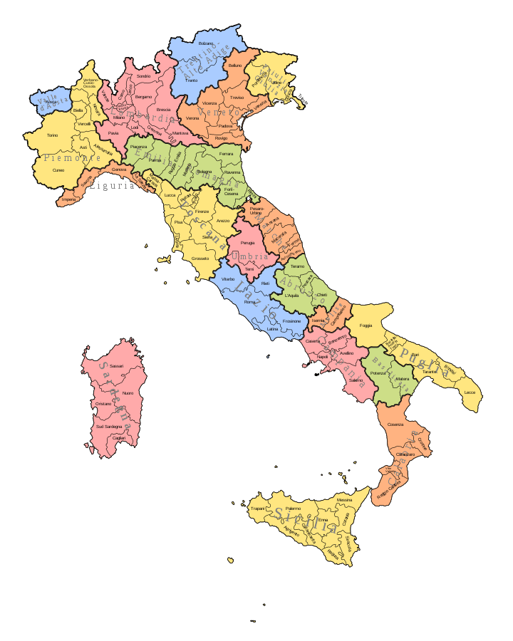 Karte der Italien Provinzen in der Übersicht
