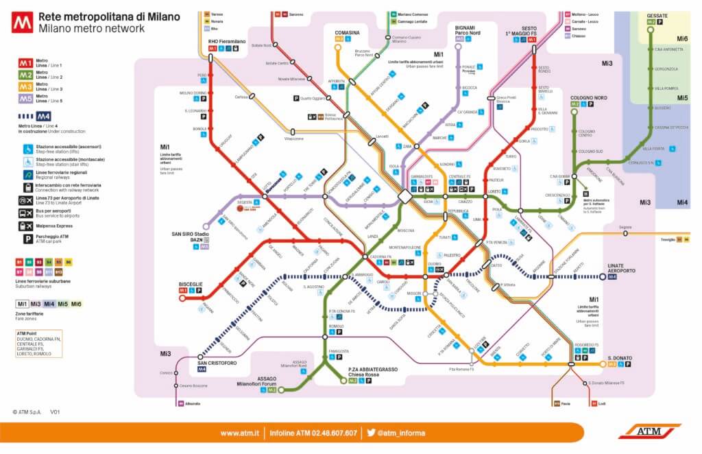 Karte der Metro-Linien von Mailand.