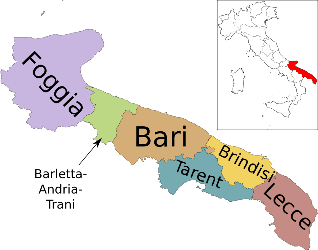 Apulien Karte mit den Provinzen