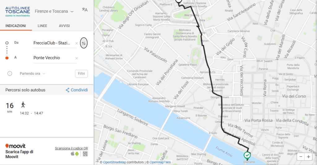 Öffentliche Verkehrsmittel in Florenz als Interaktive Karte dargestellt