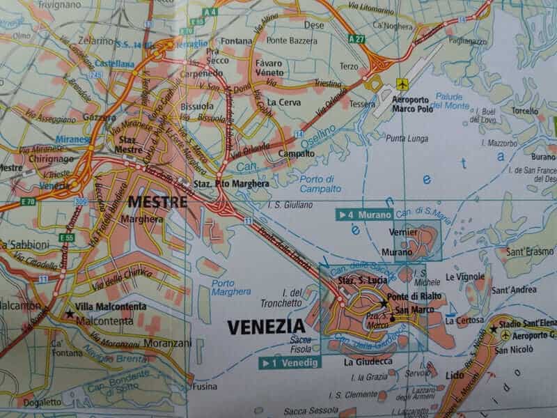 Karte der Verbindung von Mestre und Venedig