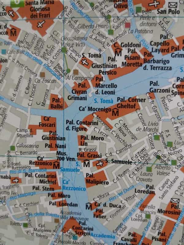 Karte Venedigs mit dem Gebiet San Tomà
