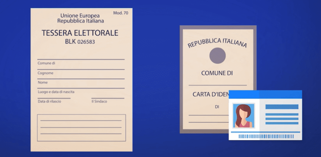 Zur Wahl werden der Personalausweis (carta d'Identità)  und die Wählerkarte (tessera elettorale) benötigt 