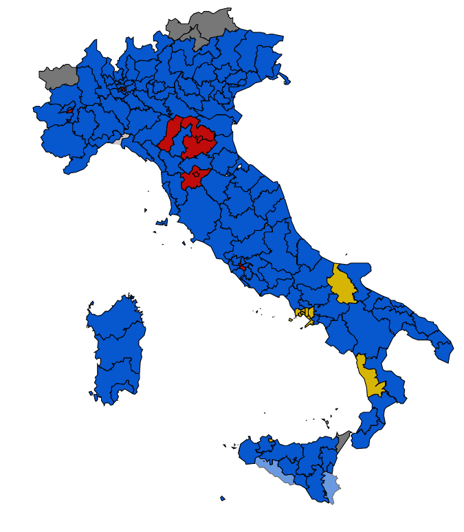 Politische Karte Italiens nach dem Wahlen. 