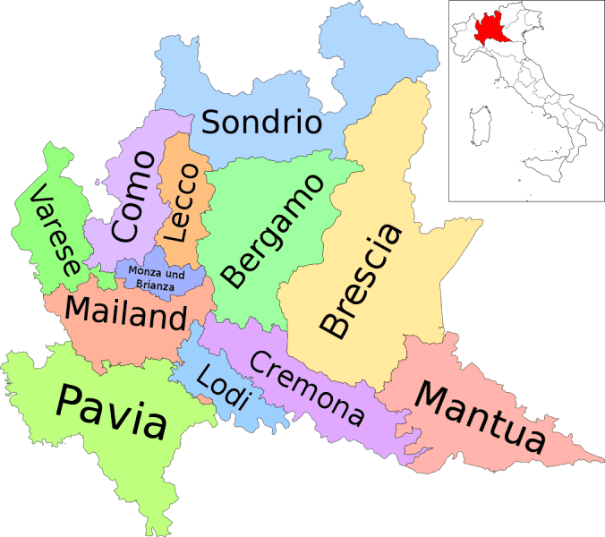 Lombardei-Karte mit allen 12 Provinzen