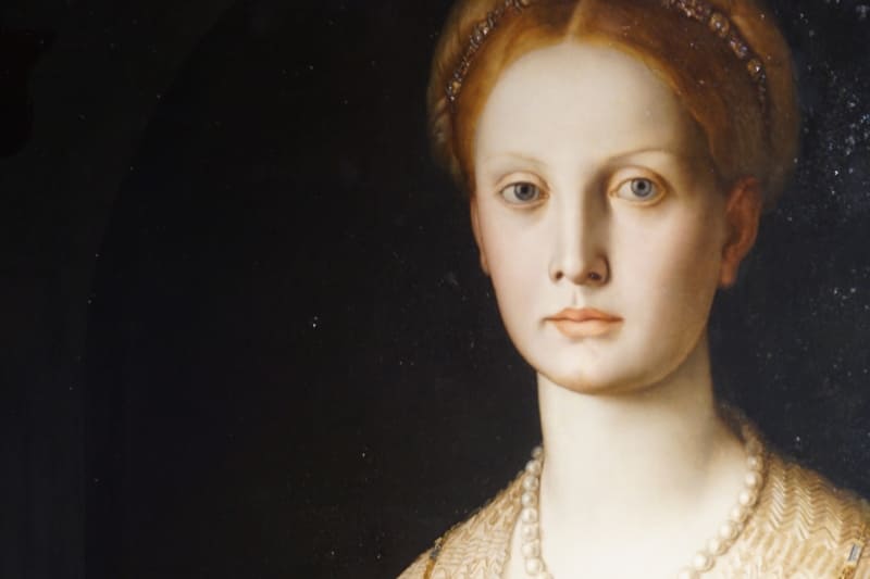 Eines meiner Lieblingsbilder: Bronzino: hier der Gesichtsausschnitt von Lucrezia Panciatichi (1541), Saal 75