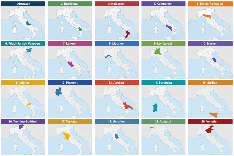 20 Regionen Italiens in der Übersicht