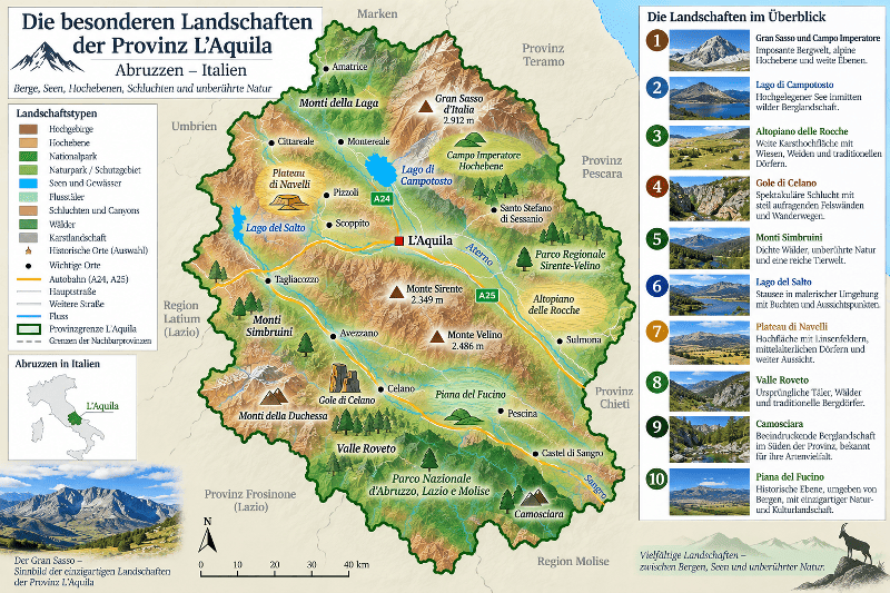 Lagekarte der besonderen Landschaften der Provinz L'Aquila