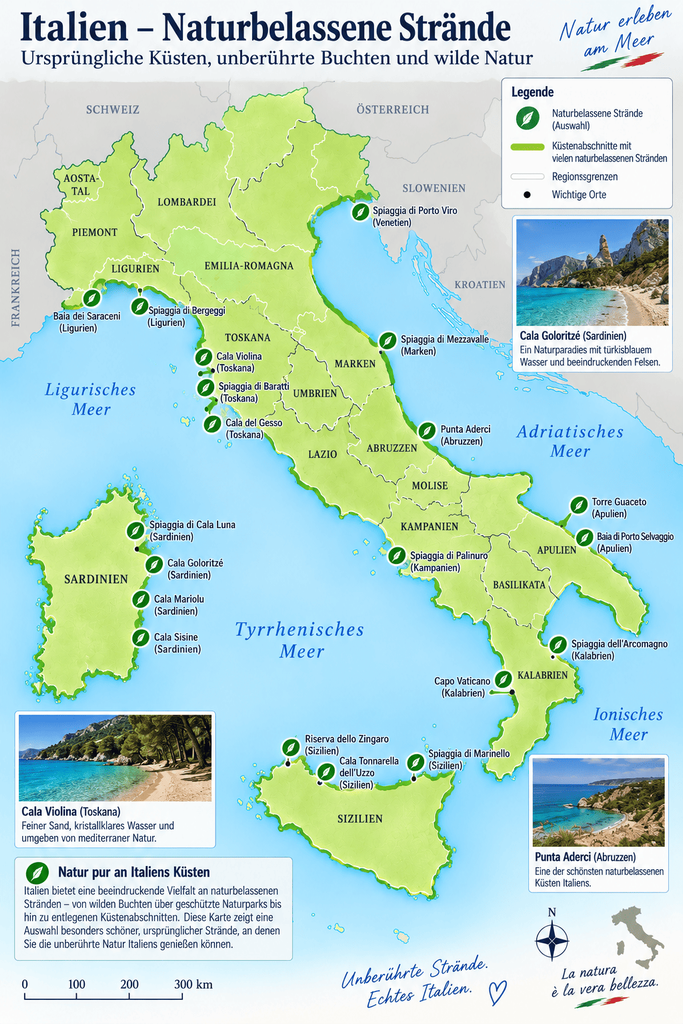 Karte naturbelassener Strände Italiens