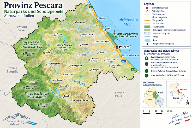 Lagekarte der Naturparks und Nationalparks in der Provinz Pescara
