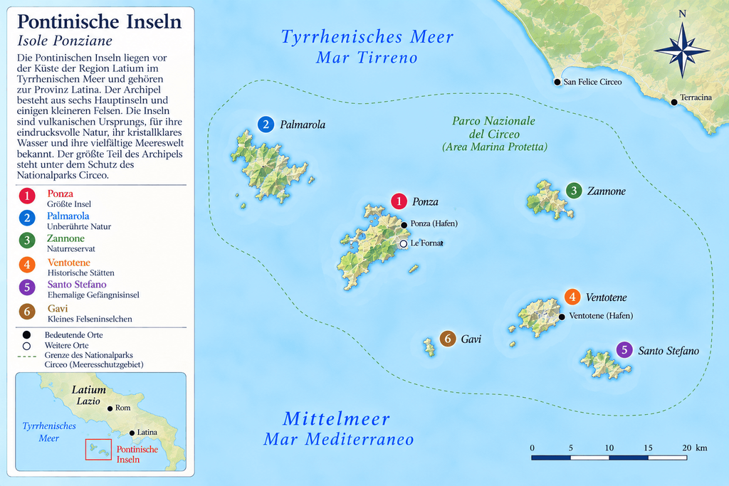 Kartenübersicht der Pontinischen Inseln
