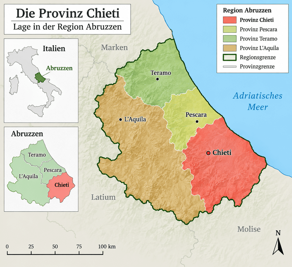 Lagekarte der Provinz Chieti innerhalb der Abruzzen
