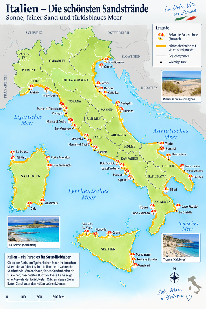 Lagekarte von Italiens Sandstränden