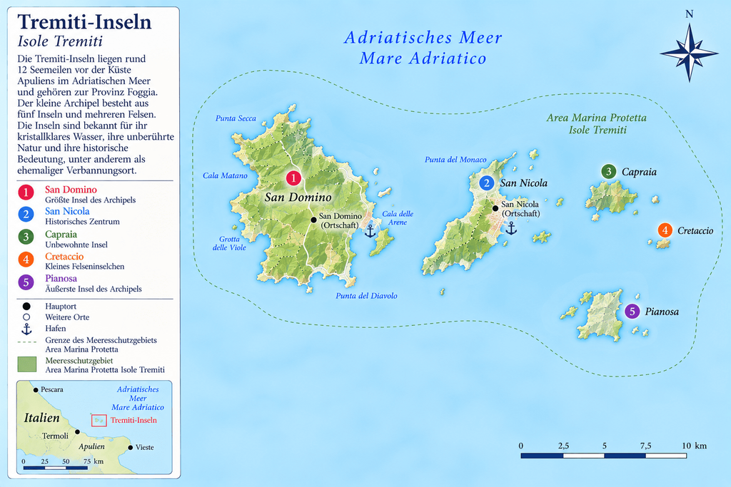 Kartenübersicht der Tremiti-Inseln