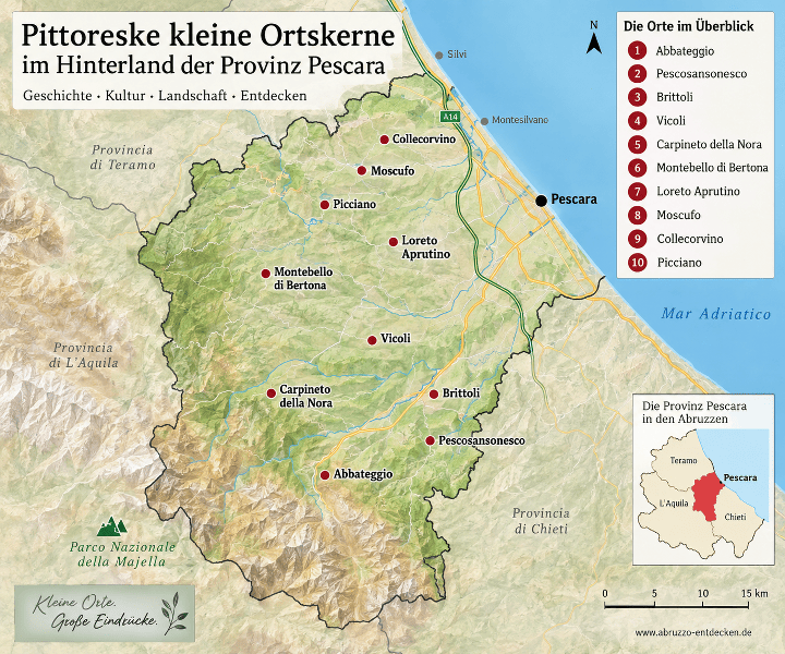 Lagekarte besonderer Dörfer in der Provinz Pescara