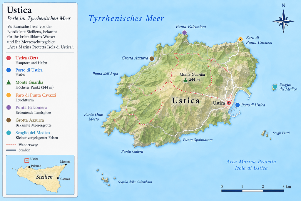 Karte der Lage der Insel Ustica